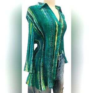 Maggie Barnes Teal and Yellow Striped Blouse